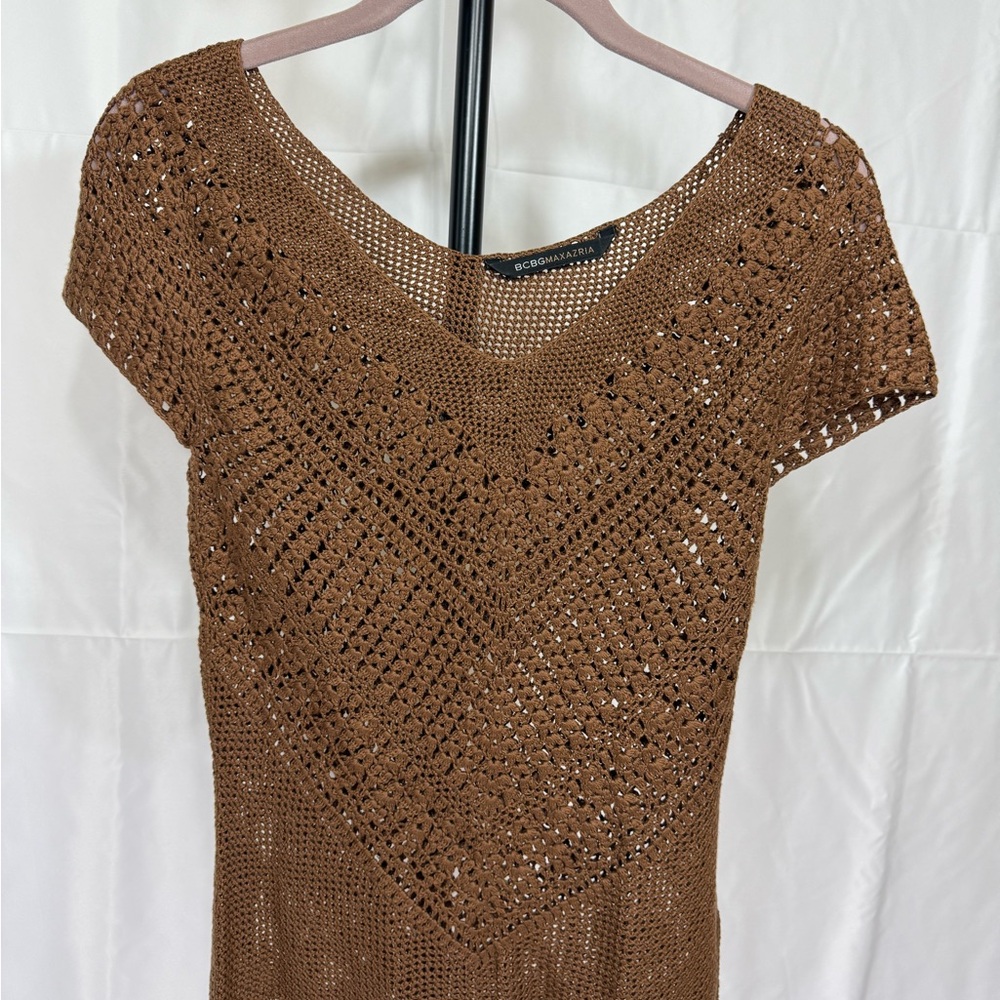 BCBGMaxAzria Brown Crochet Blouse